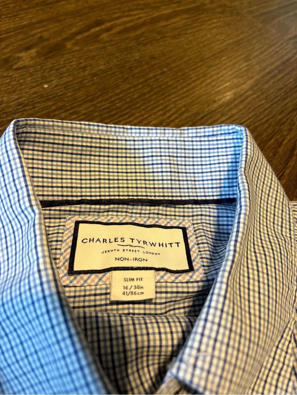 Charles Tyrwhitt Blue and White Checked Slim Fit Dress Shirt